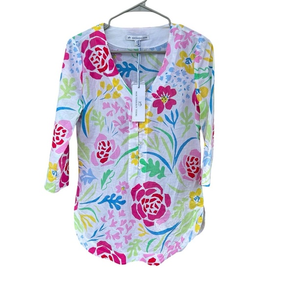 NWT Southern Tide 100% Cotton Shirt - Size XS - Flowers - Picture 1 of 12